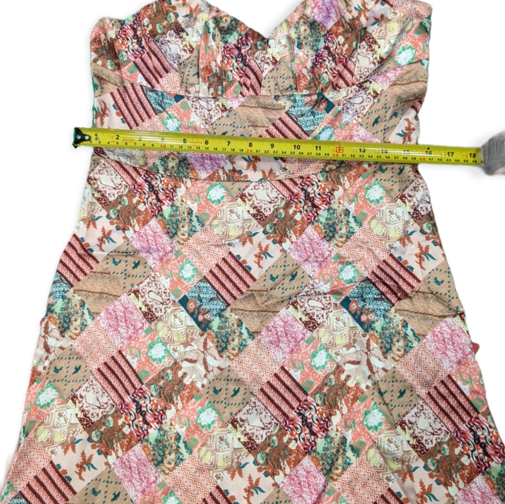 Brand New Unique Florals & Paisley Patchwork Silky A-Line Red Mini Dress - Picture 7 of 10